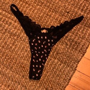 Black Lace Thong with Floral Pattern